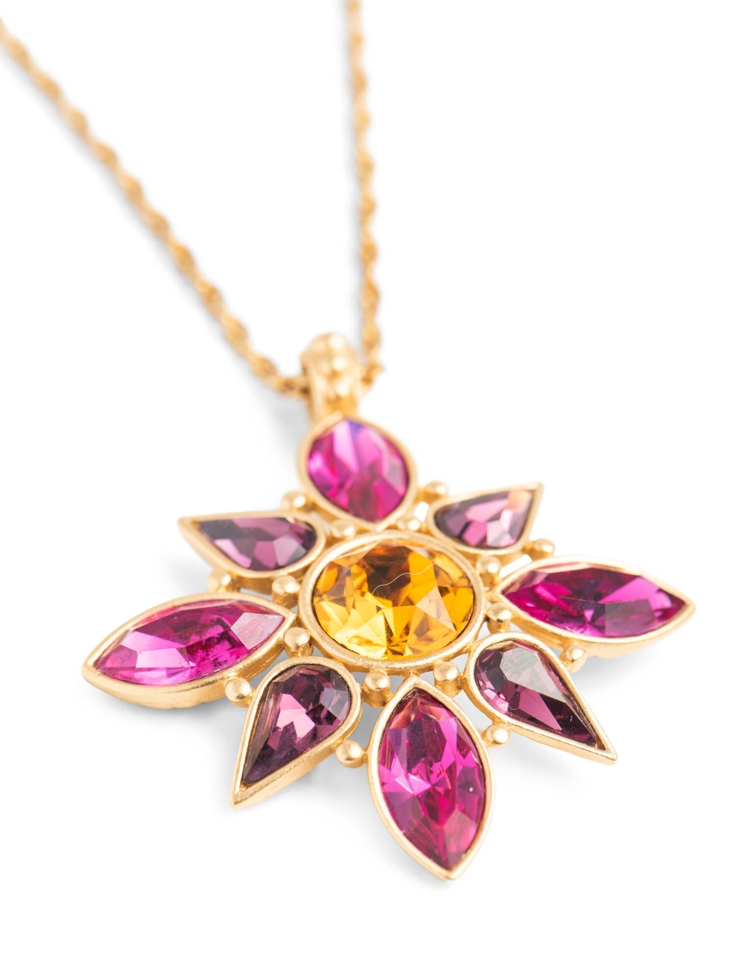 Yves Saint Laurent Vintage Gripoix 24K Cabochon Glass Necklace Yellow Hot Pink