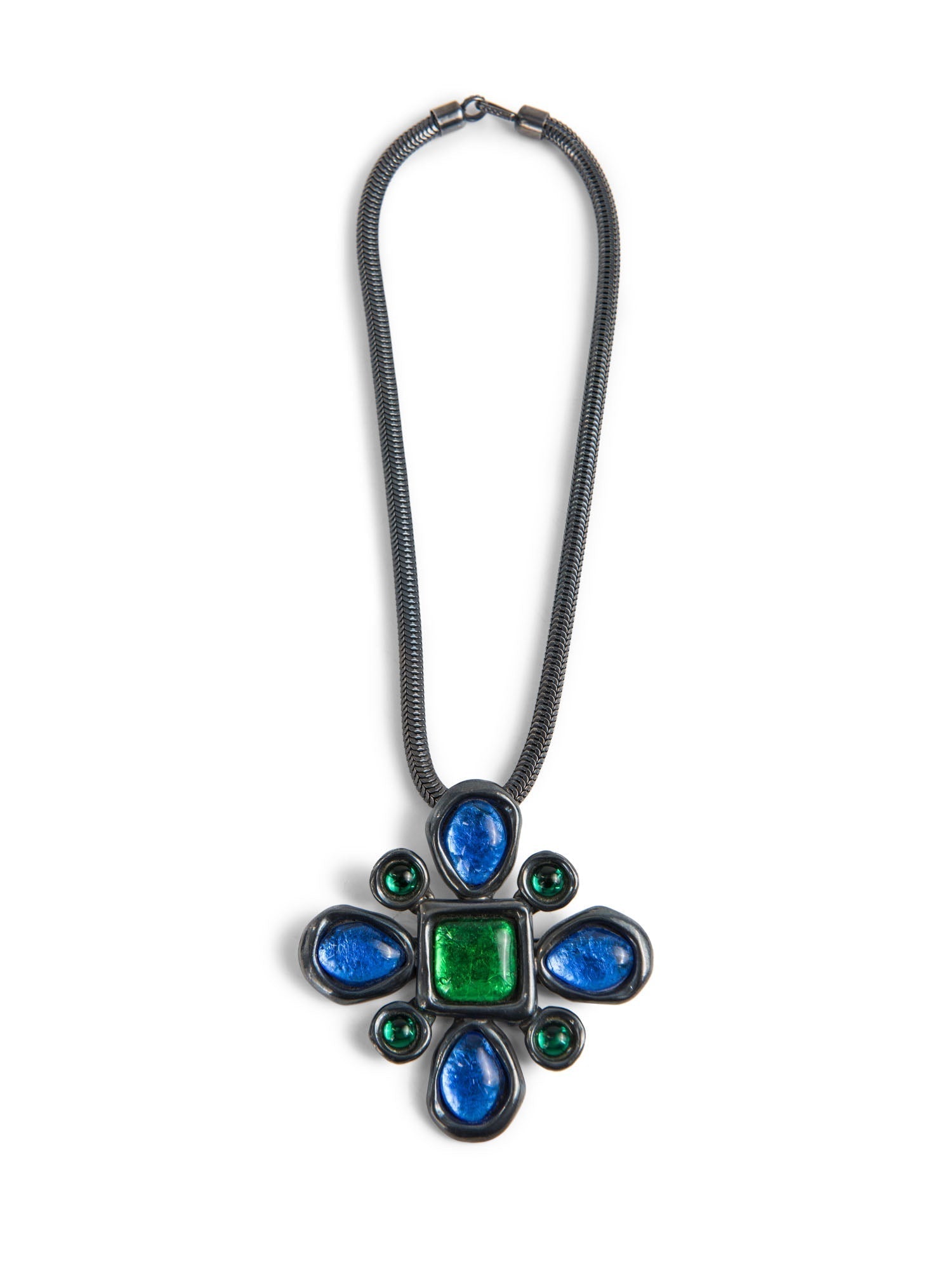 Yves Saint Laurent Vintage Gripoix Cabochon Glass Necklace Green Blue