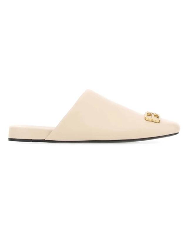 Balenciaga WoMen's BB Logo Leather Cozy Slippers Sand