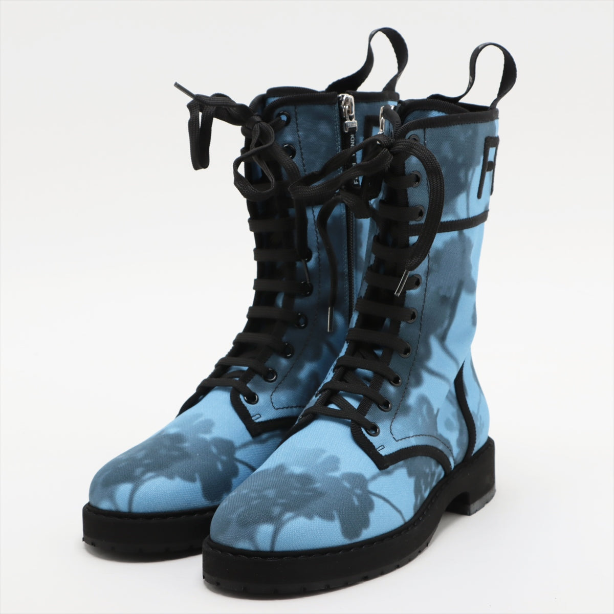 Fendi Linen Boots 37 1/2 Blue Box