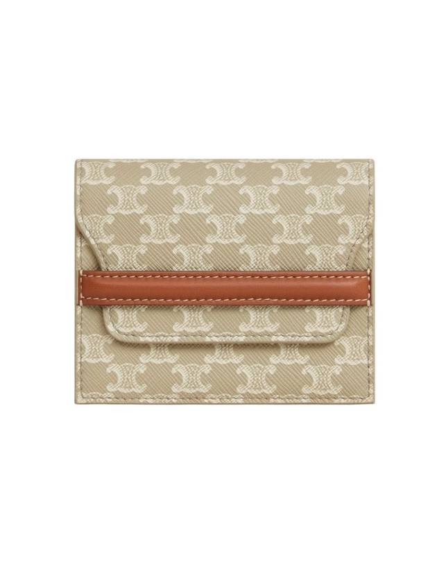 CELINE WoMen's Triomphe Canvas Lambskin Business Card Holder Grege