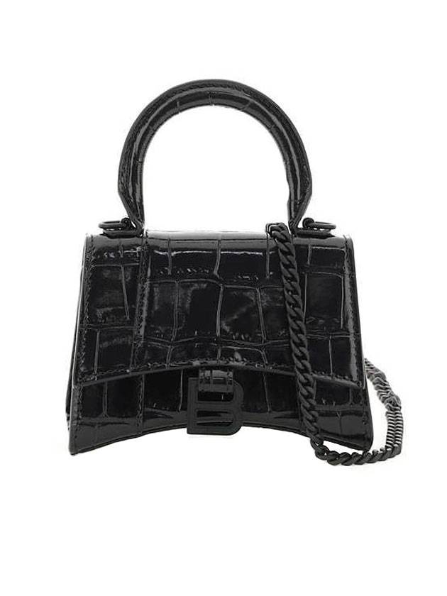 Balenciaga Hourglass Chain Crocodile Embossed Calfskin Shoulder Bag Black
