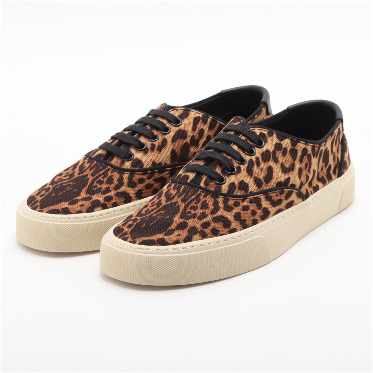 Saint Laurent Canvas Sneakers 40 Men Brown 603496 Leopard