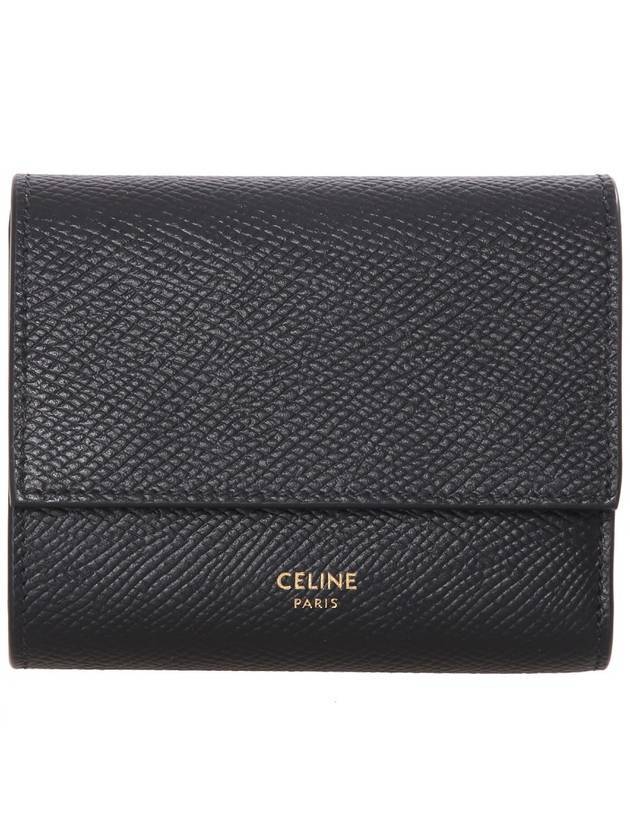 CELINE Trifold Grained Calfskin Small Half Wallet Black
