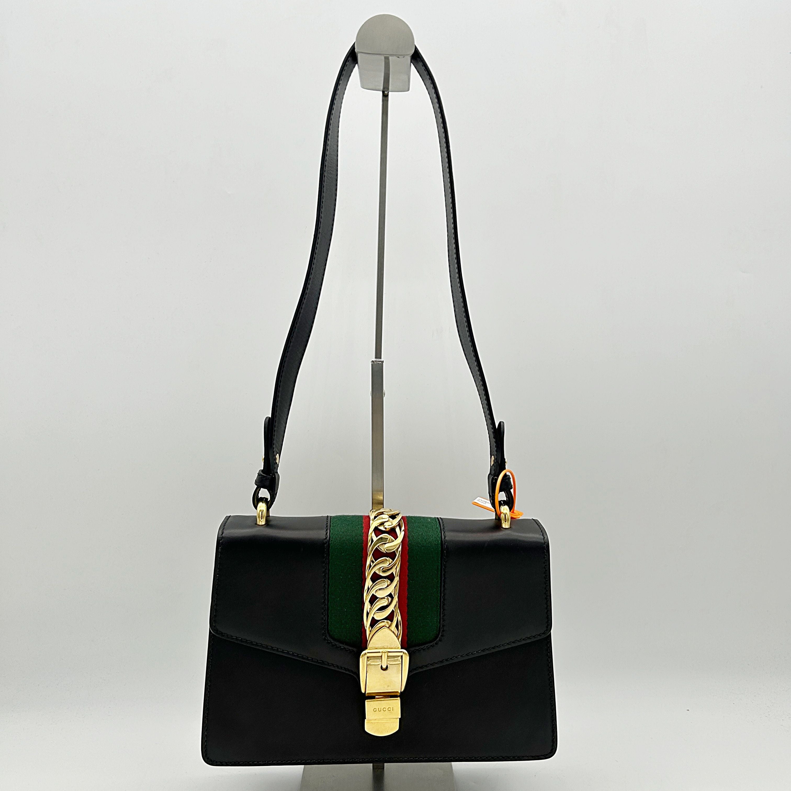 GUCCI Calfskin Small Sylvie Shoulder Bag Black 2504201806
