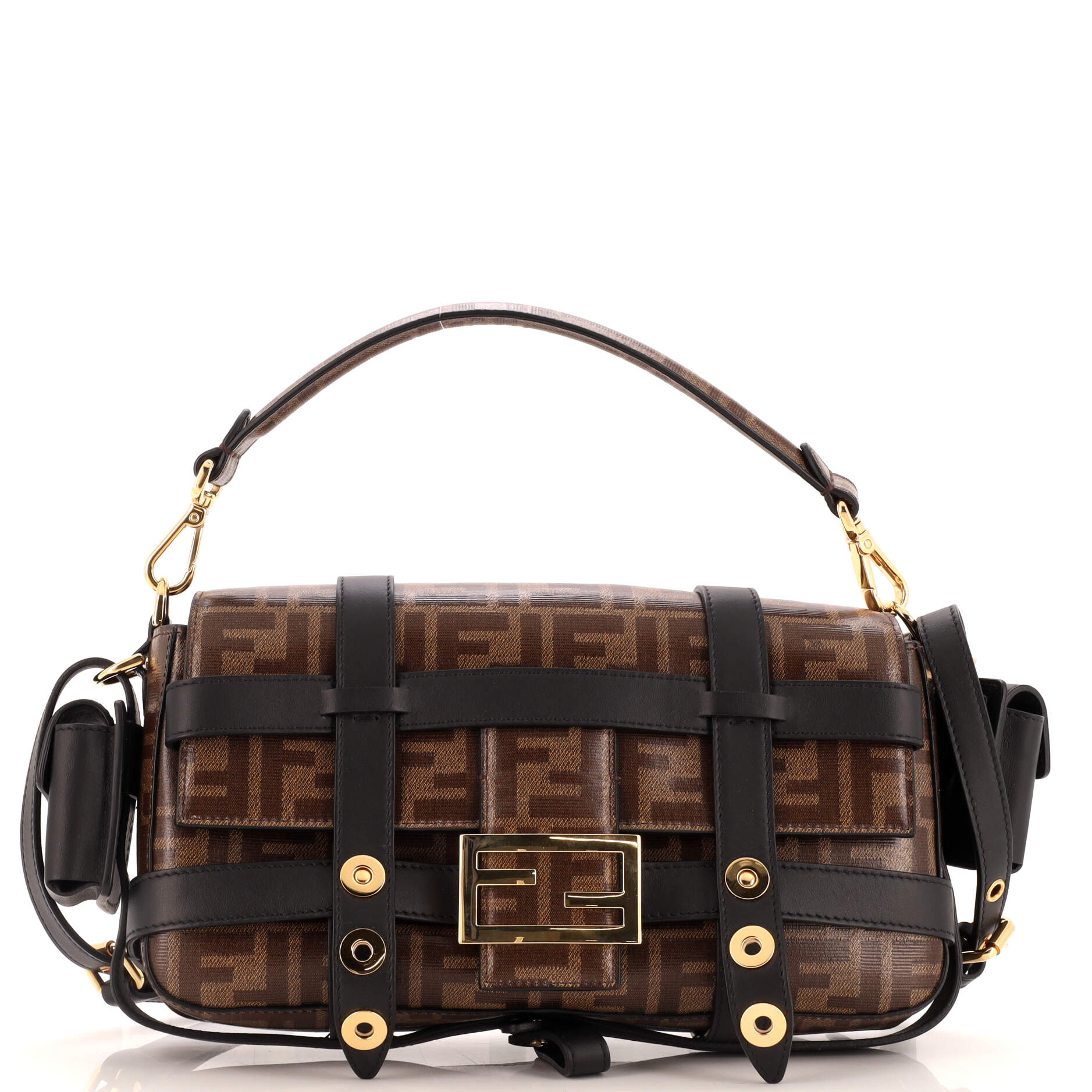 FENDI Baguette Cage Bag Zucca Coated Canvas and Leather Medium