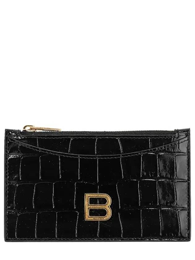 Balenciaga Crocodile Embossing Zipper Hourglass Card Wallet Black