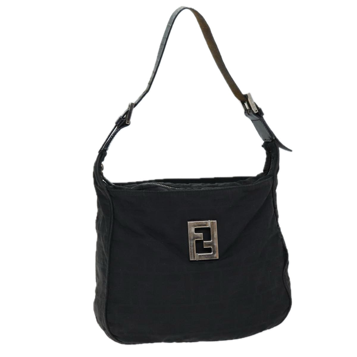 FENDI Zucca Canvas Shoulder Bag Nylon Blackac2989