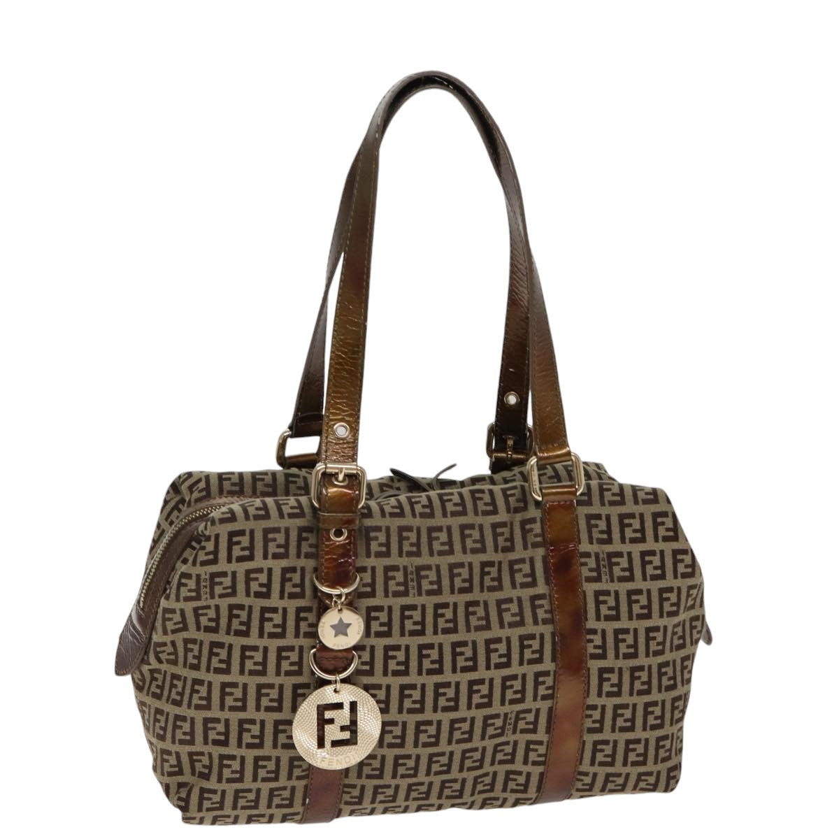 FENDI Zucchino Canvas Shoulder Bag Beige Goldac3210