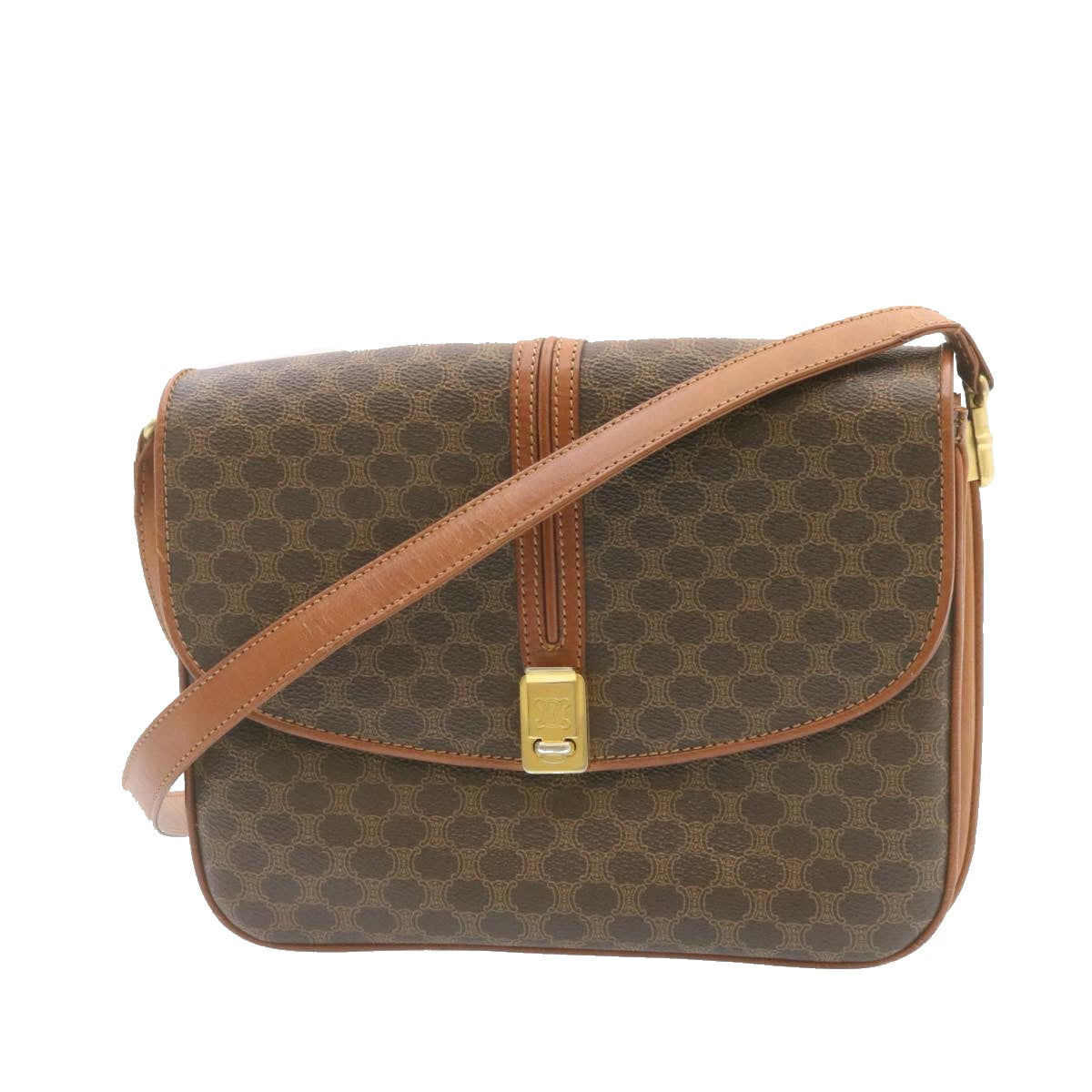 CELINE Macadam Canvas Shoulder Bag PVC Leather Brown ai095