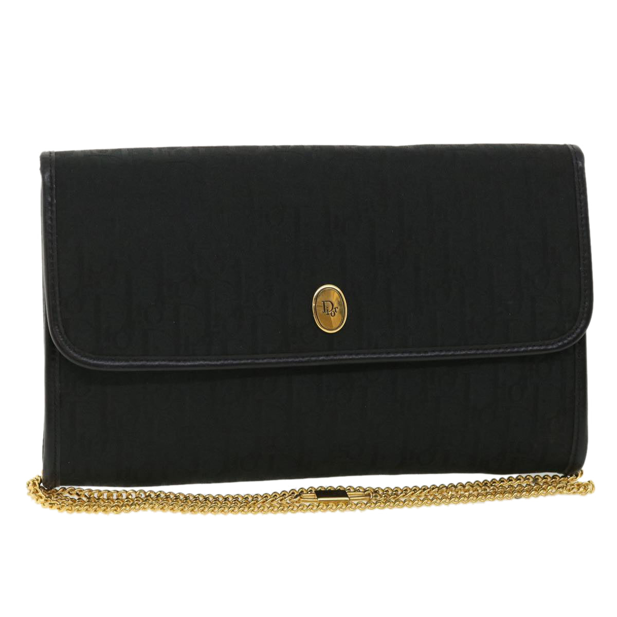 CHRISTIAN DIOR Trotter Canvas Chain Shoulder Bag Black am3863