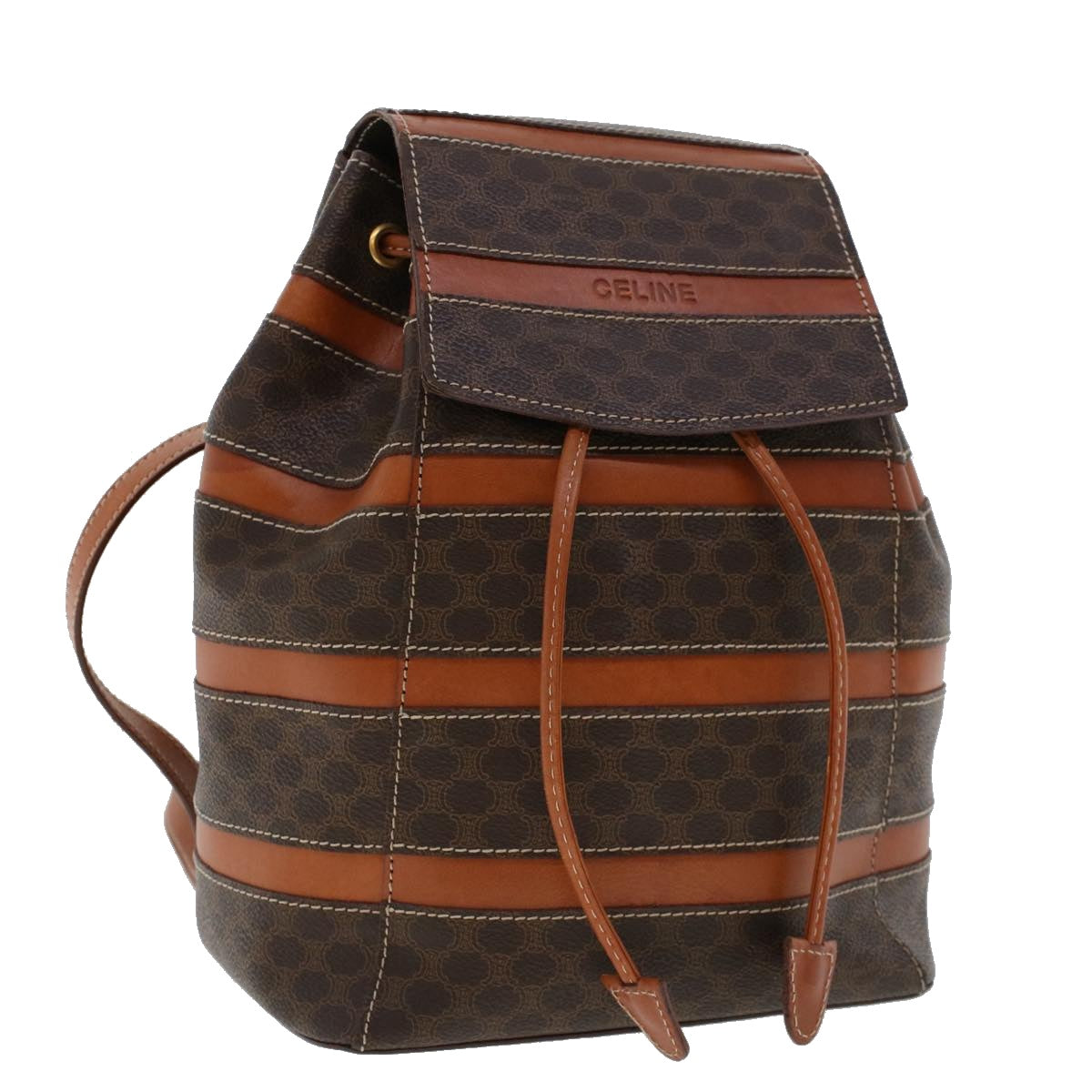 CELINE Macadam Canvas Backpack PVC Leather Brown am4403