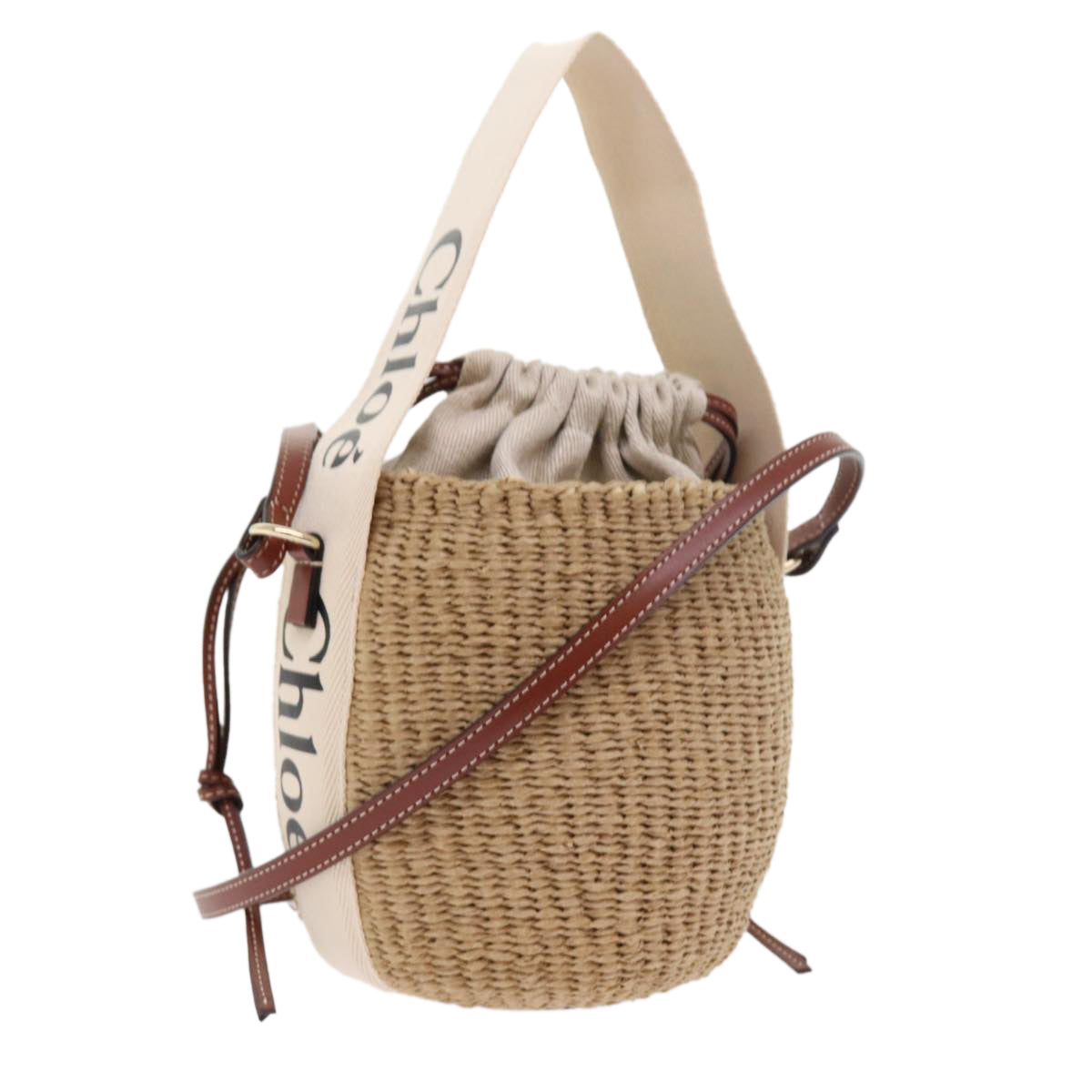 Chloe Small Woody Basket Shoulder Bag Straw Beige am5021