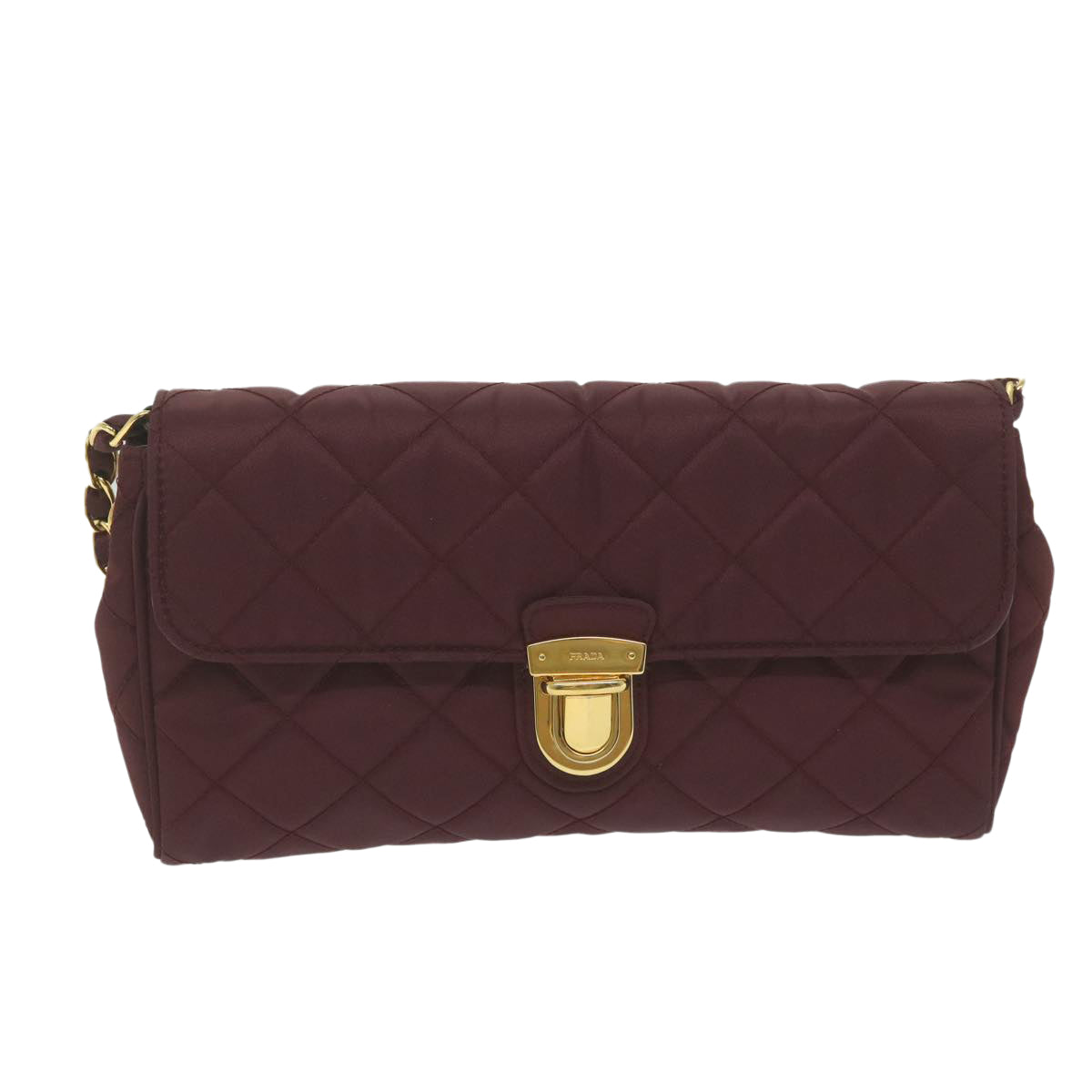 PRADA Quilted Chain Shoulder Bag Nylon Red am5477