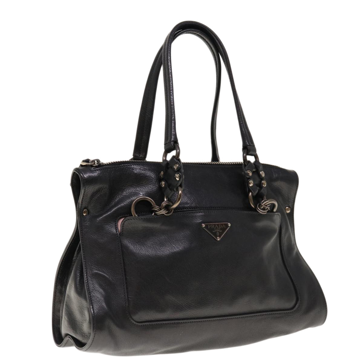 PRADA Chain Shoulder Bag Leather Black am5715