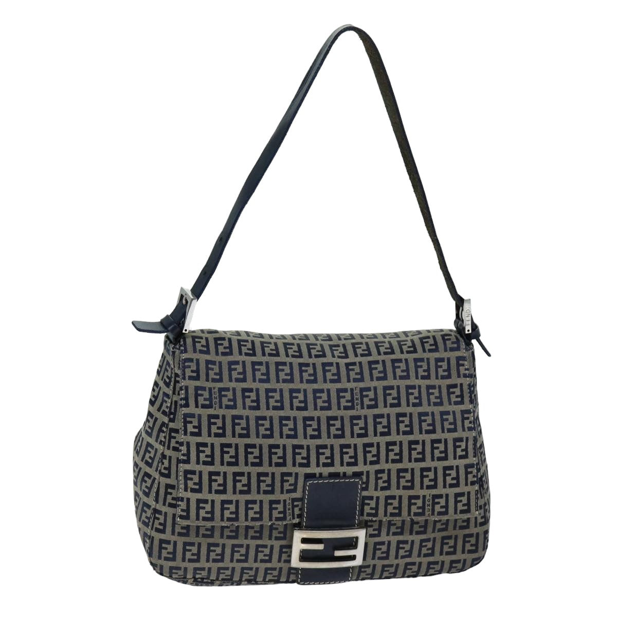 FENDI Zucchino Canvas Mamma Baguette Shoulder Bag Navyam6397