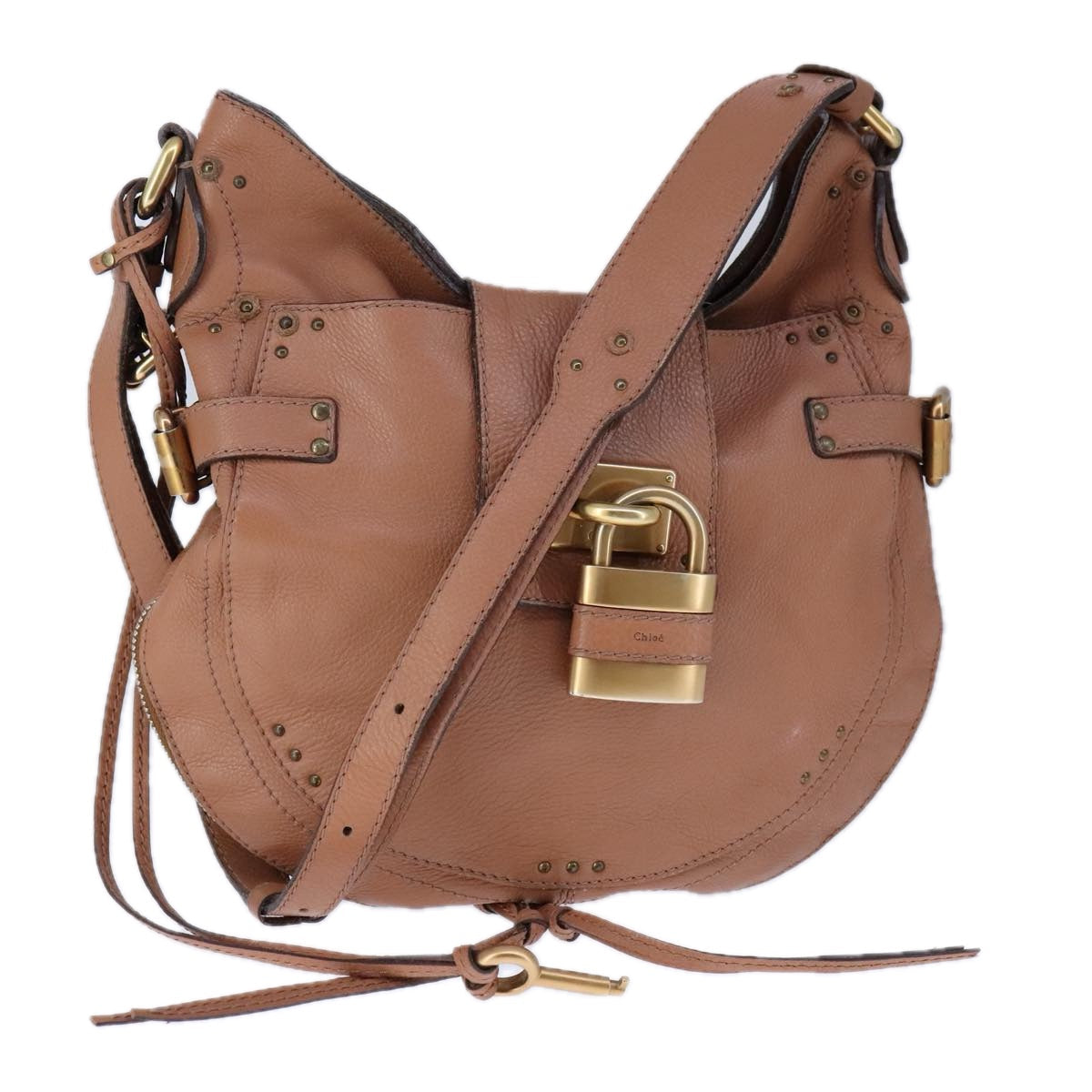 Chloe Paddington Shoulder Bag Leather Brown Gold Silver am7464