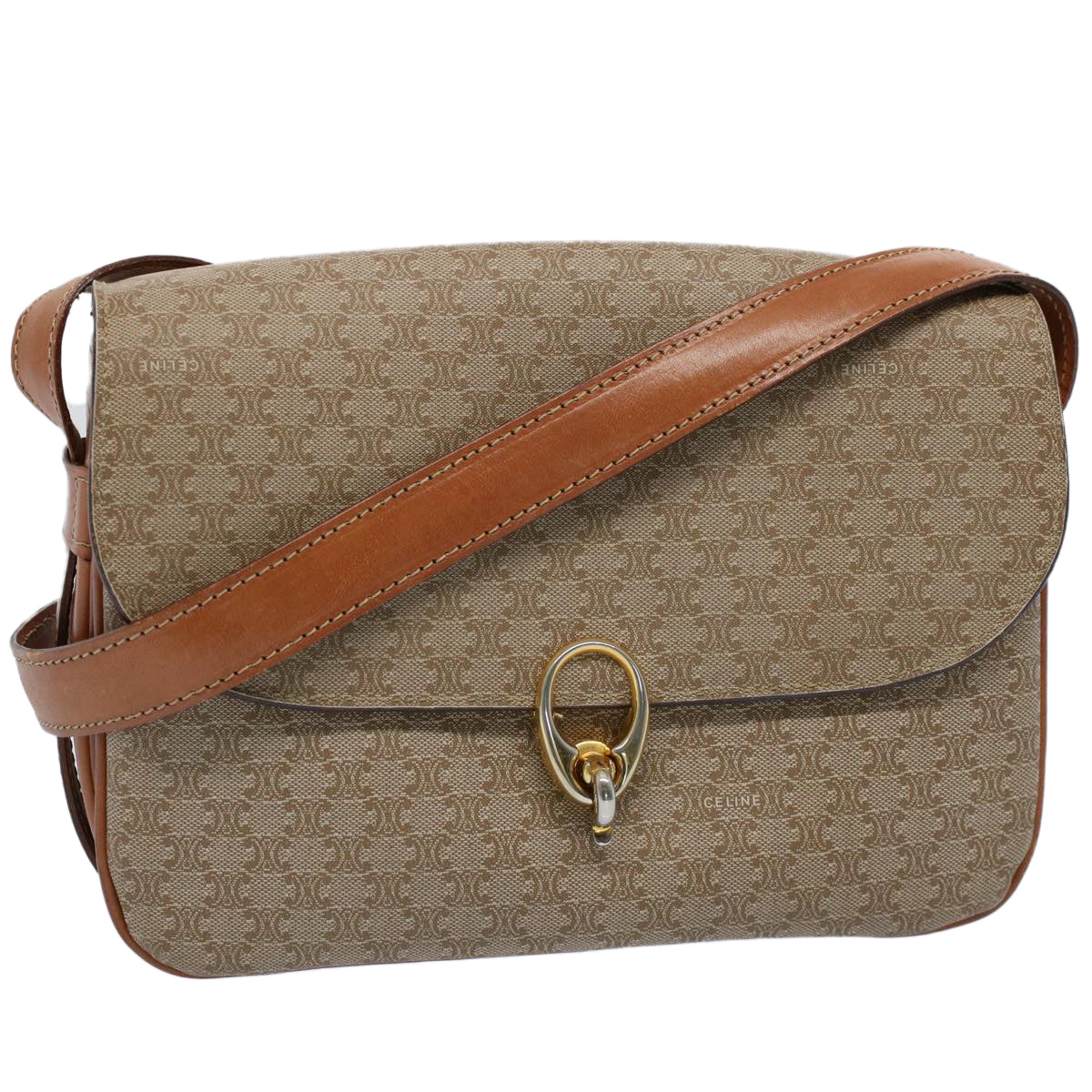 CELINE Macadam Canvas Shoulder Bag Beige ar10274