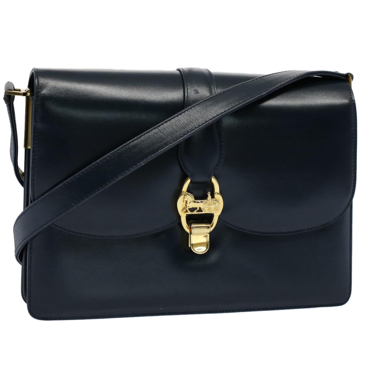 CELINE Horse Carriage Shoulder Bag Leather Navy ar10323