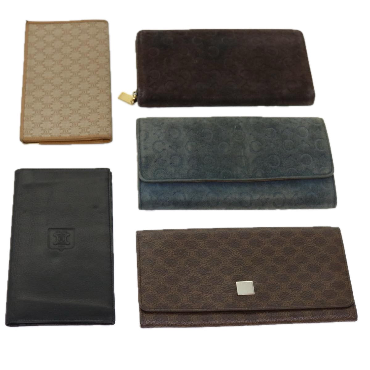 CELINE Macadam Canvas Wallet Leather Suede 5Set Brown Blue ar11268