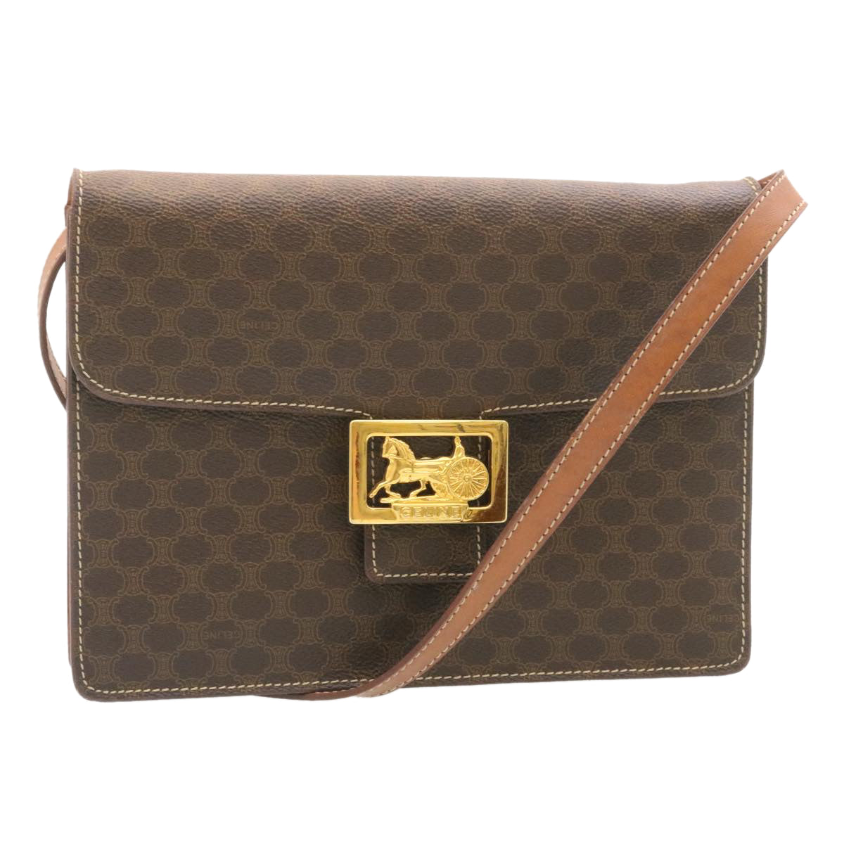 CELINE Horse Carriage Macadam Canvas Shoulder Bag Brown ar6197