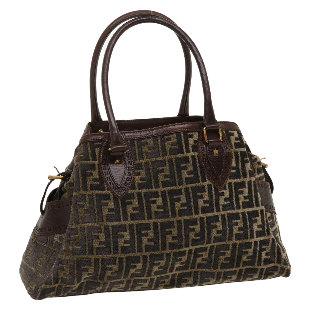 FENDI Zucca Canvas Tote Bag Velor Brown Black Auth ar6954