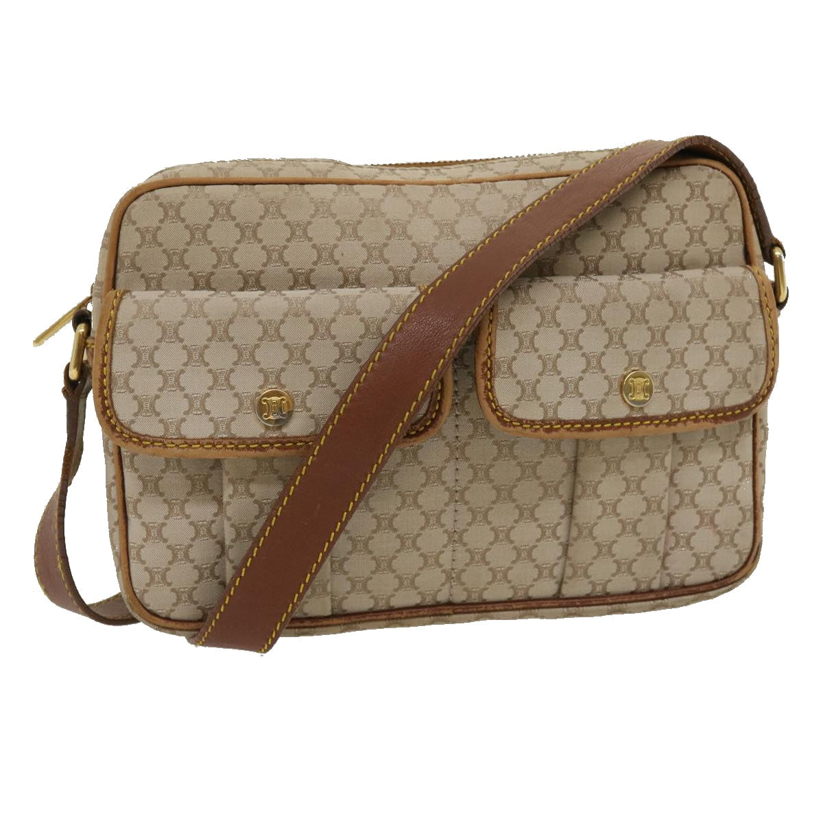 CELINE Macadam Canvas Shoulder Bag Beige Brown ar7069