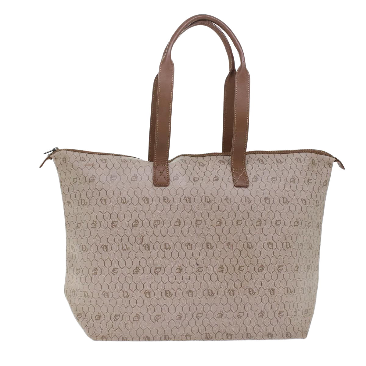 CHRISTIAN DIOR Honeycomb Canvas Tote Bag PVC Leather Beige Brown ar9982