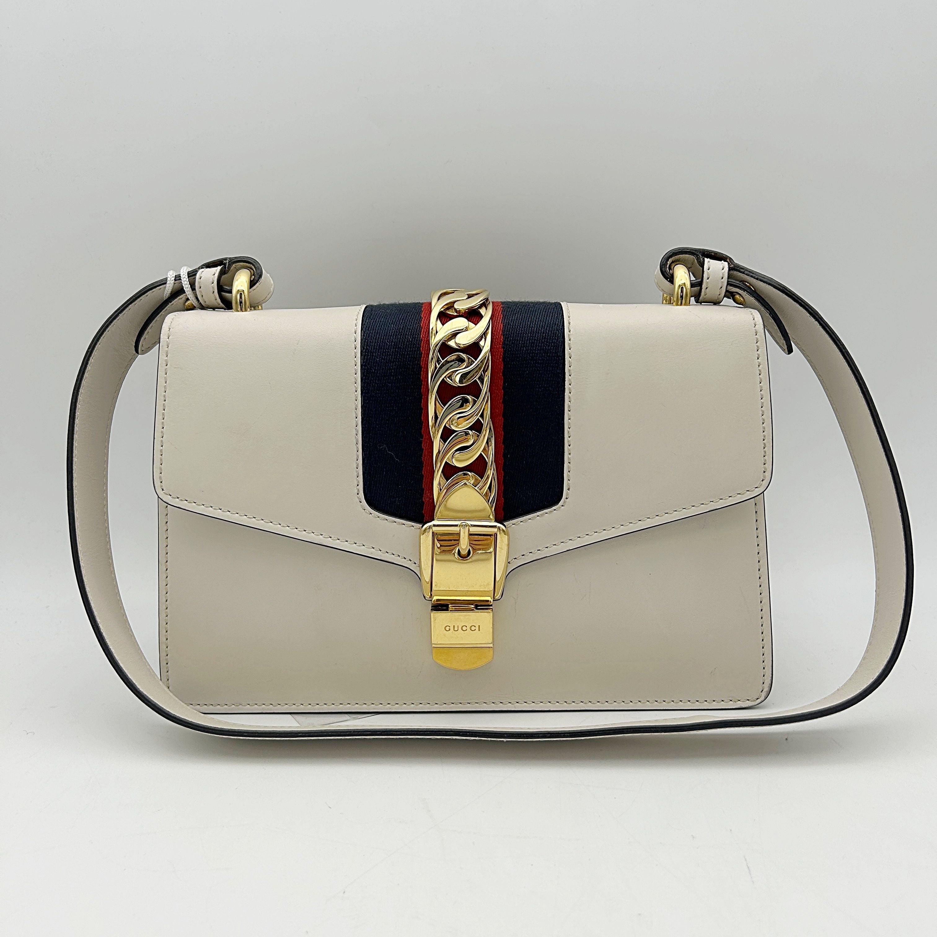 GUCCI Calfskin Small Sylvie Shoulder Bag Off White LA23005