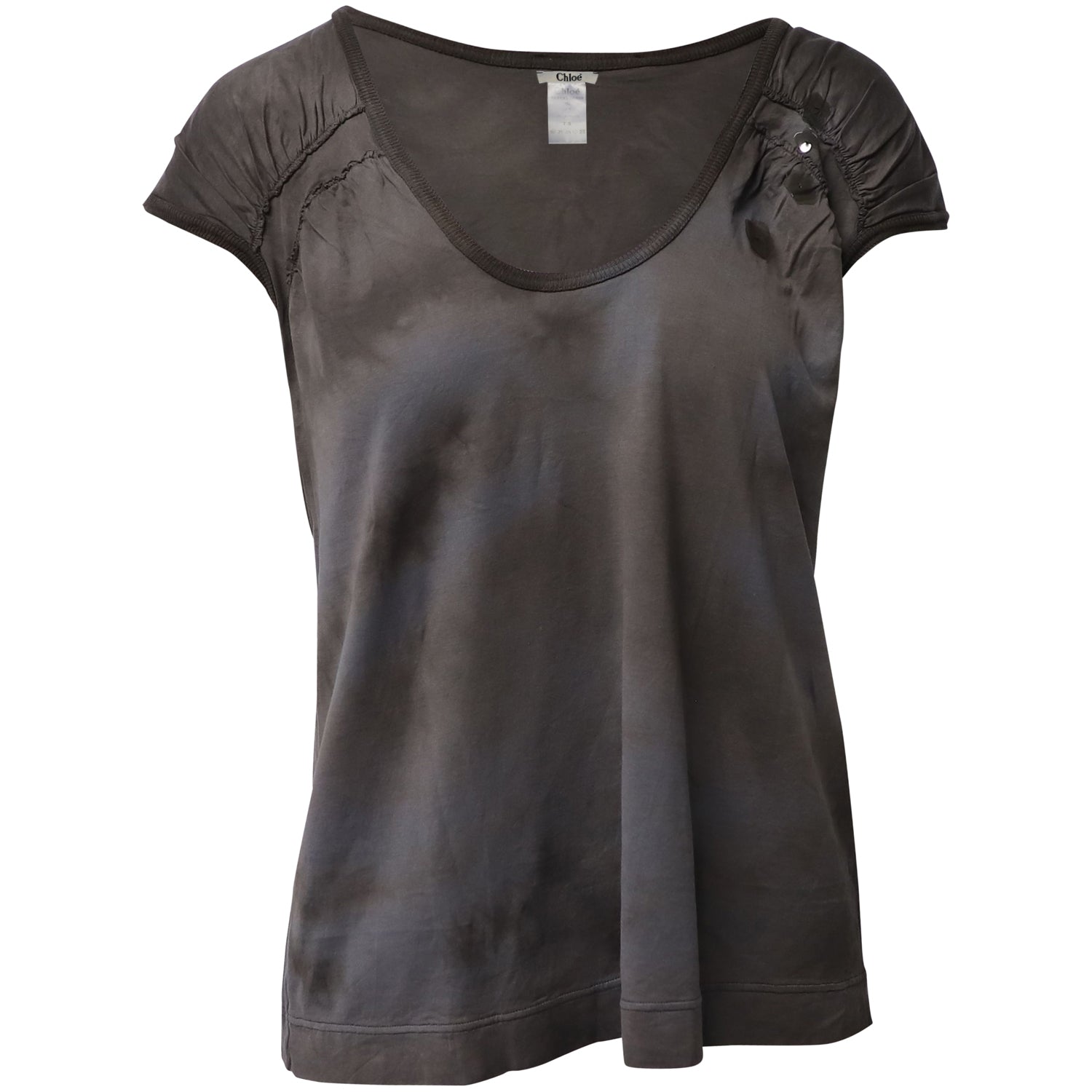 Chloe Tie-Dye T-shirt with Flower Embellishment in Grey Cotton