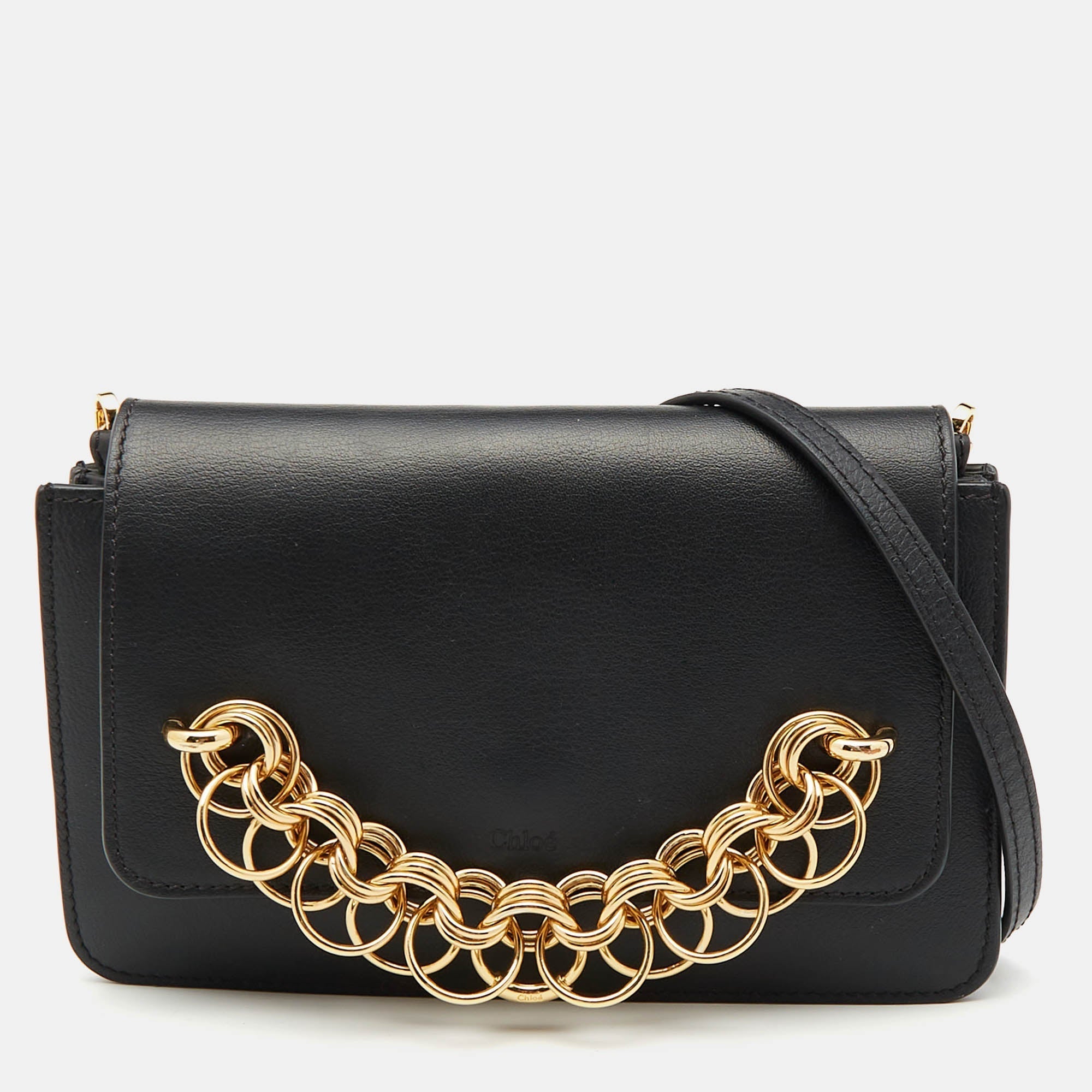 Chloe Black Leather Drew Bijou Clutch Bag