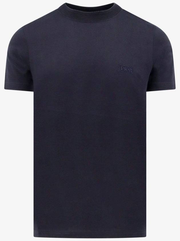 Embroidered Logo Cotton Jersey Short Sleeve T-Shirt Navy Dior