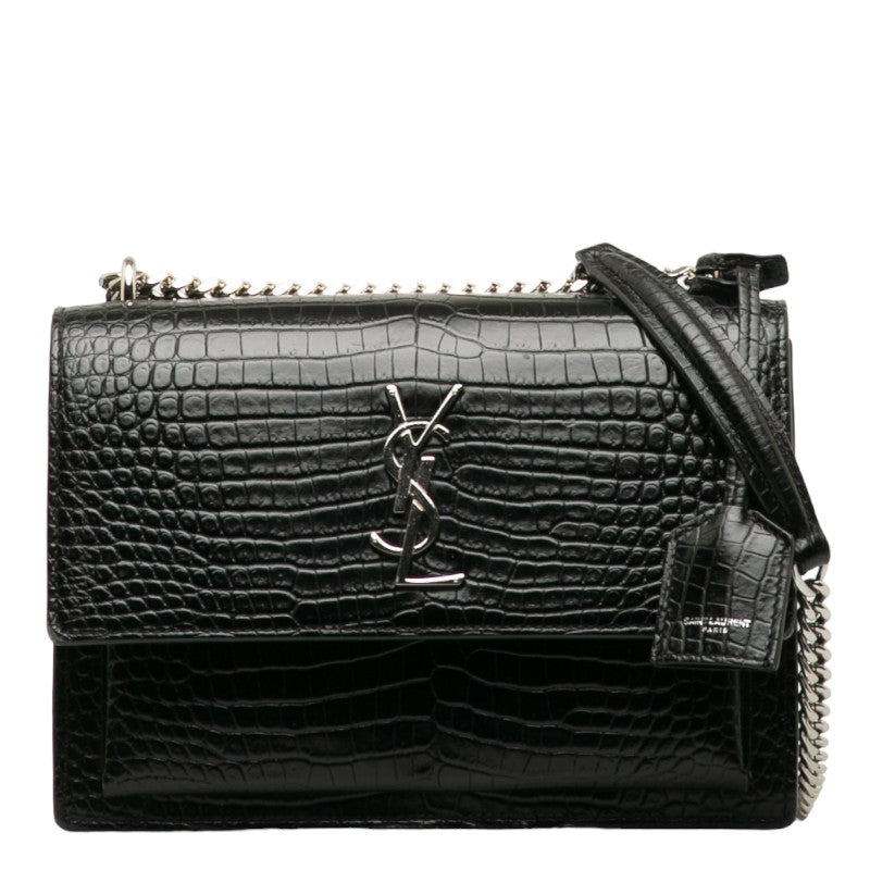 Saint Laurent Sunset Bag in Crocodile Black 442906