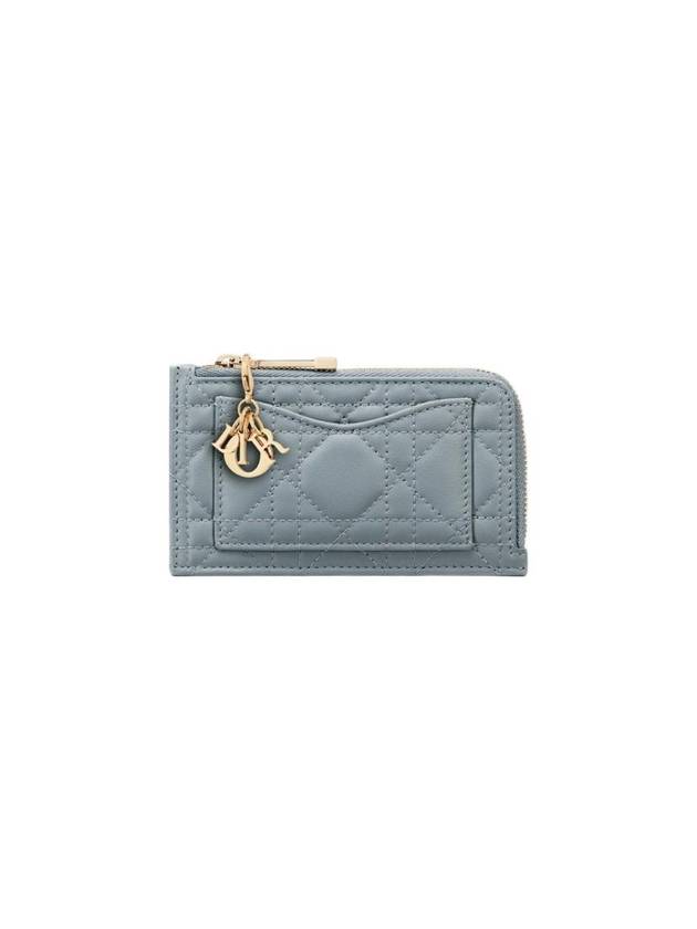 Lady Compact Cannage Zipper Lambskin Card Wallet Cloud Blue Dior