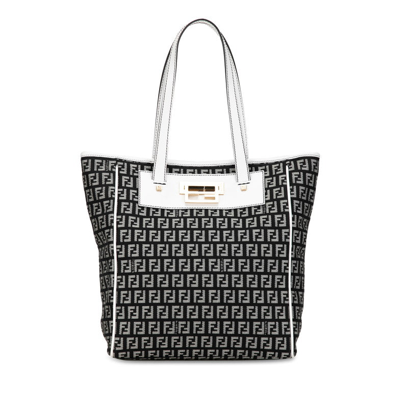 Fendi Zucca Handbag 8BH174 Black White Linen Leather Fendi