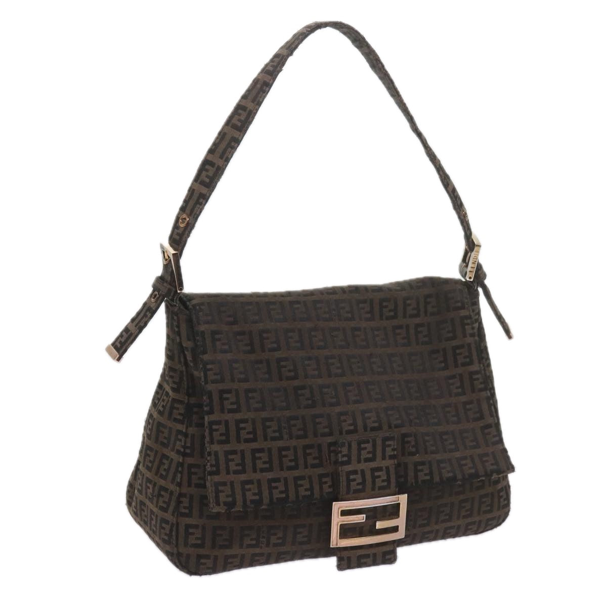 FENDI Zucchino Canvas Mamma Baguette Shoulder Bag Brownbs10266