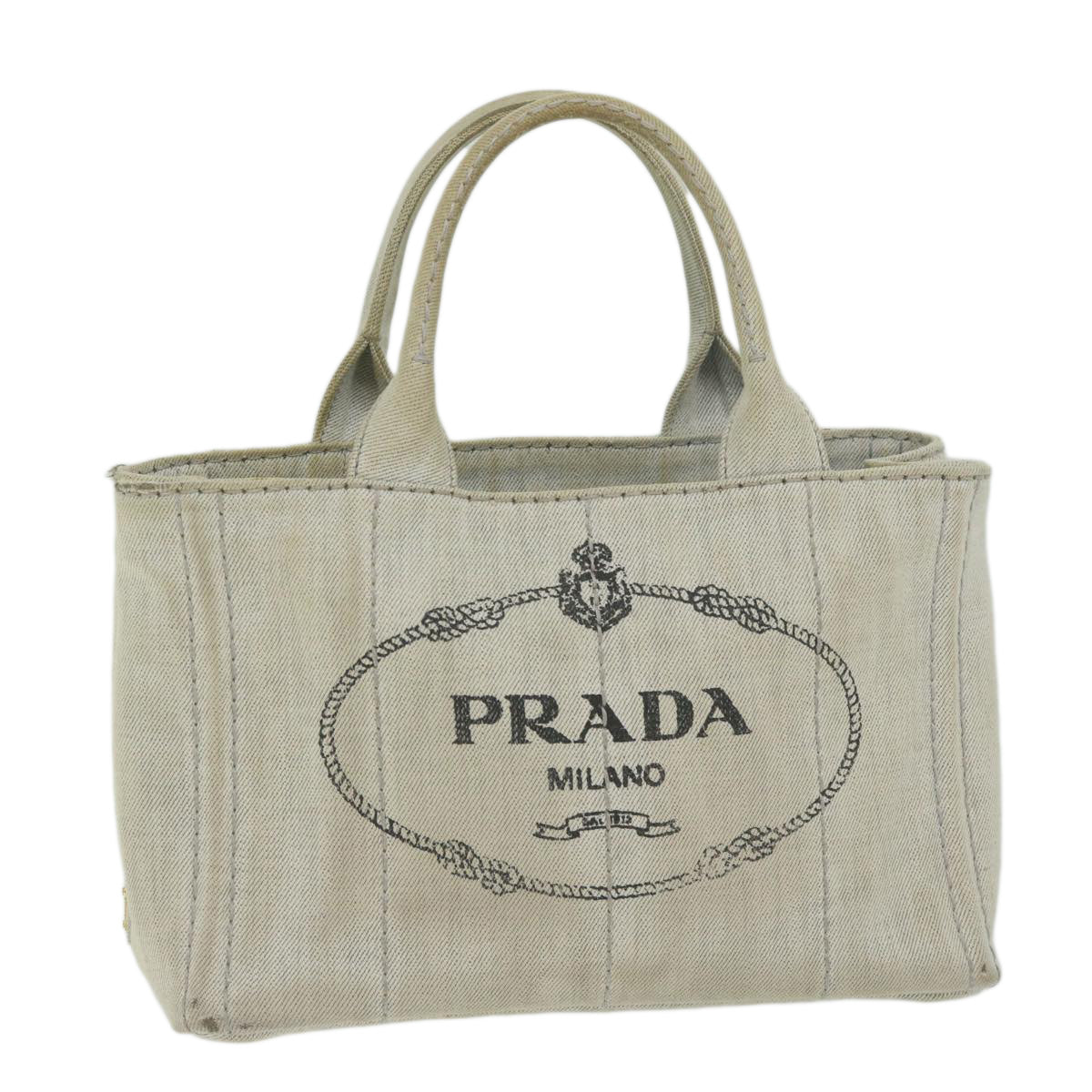 PRADA Canapa PM Hand Bag Canvas White bs10879