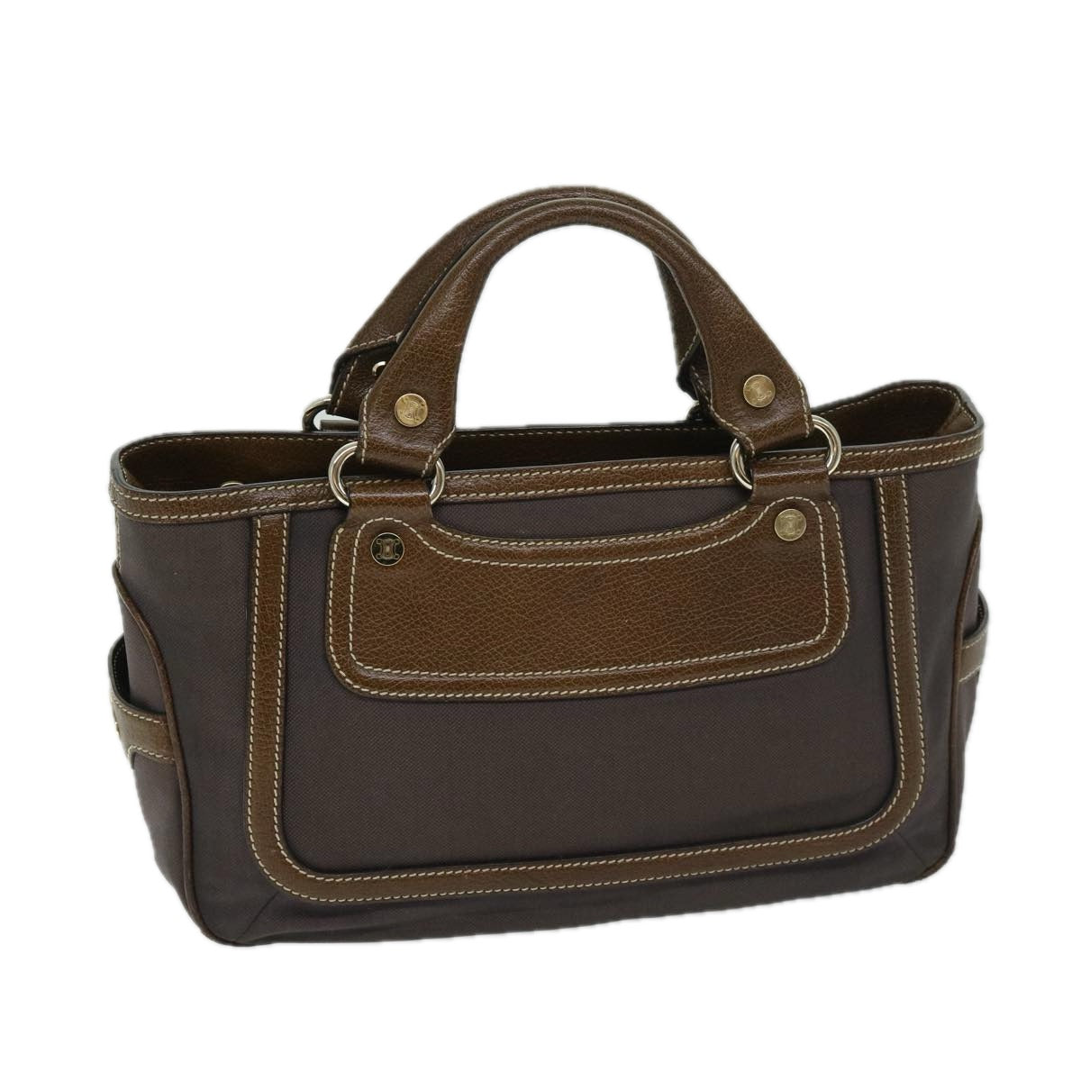 CELINE Hand Bag Canvas Brown 11179