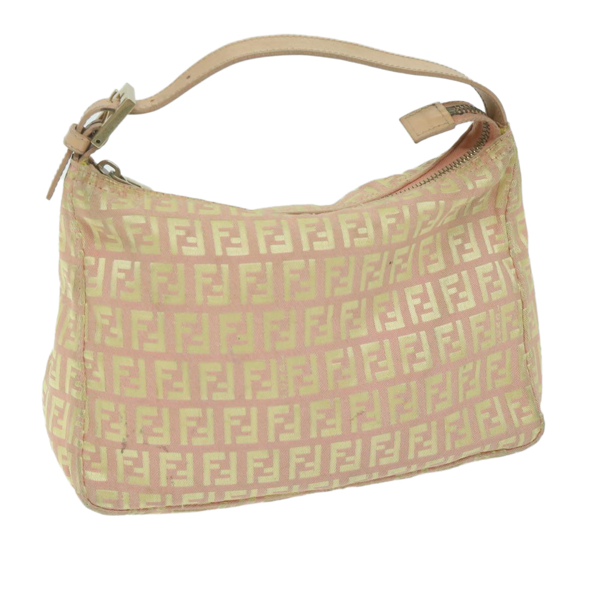 FENDI Zucchino Canvas Shoulder Bag Gold Tonebs11478
