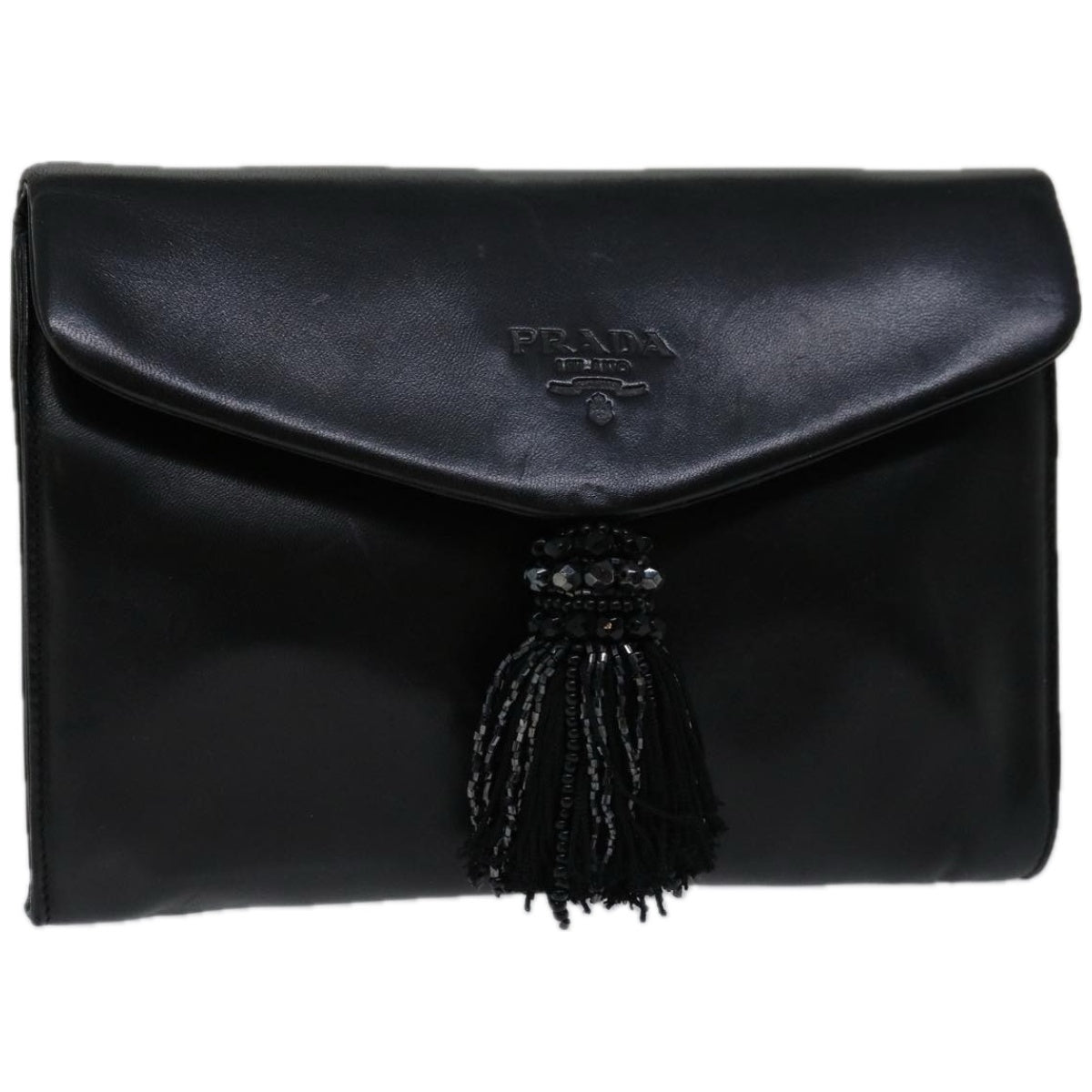 PRADA Clutch Bag Leather Black bs12152