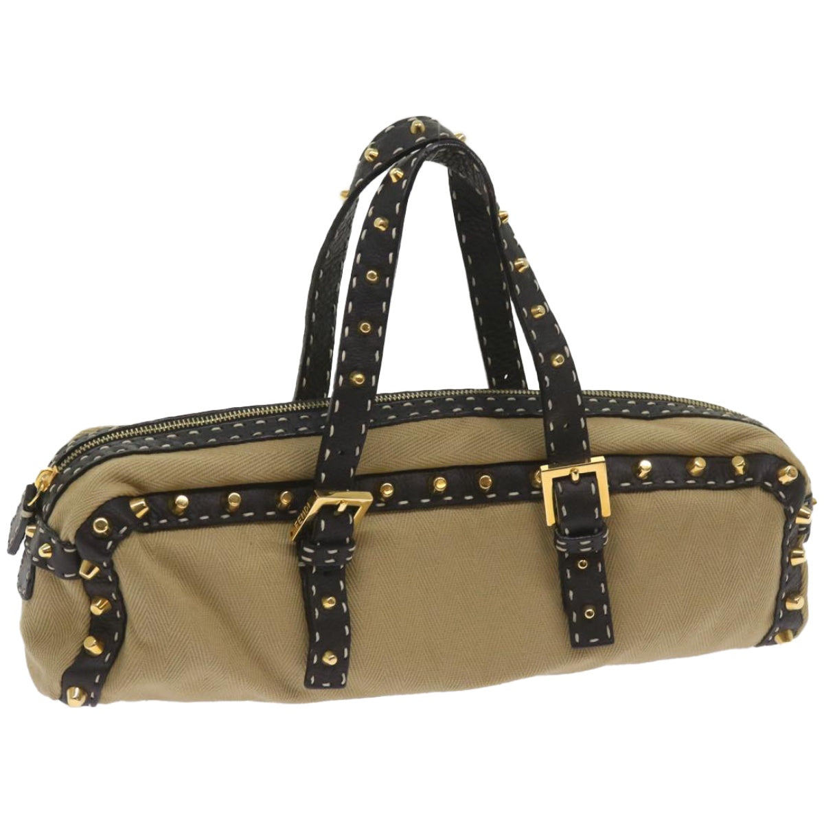 FENDI Hand Bag Canvas Beigebs12367