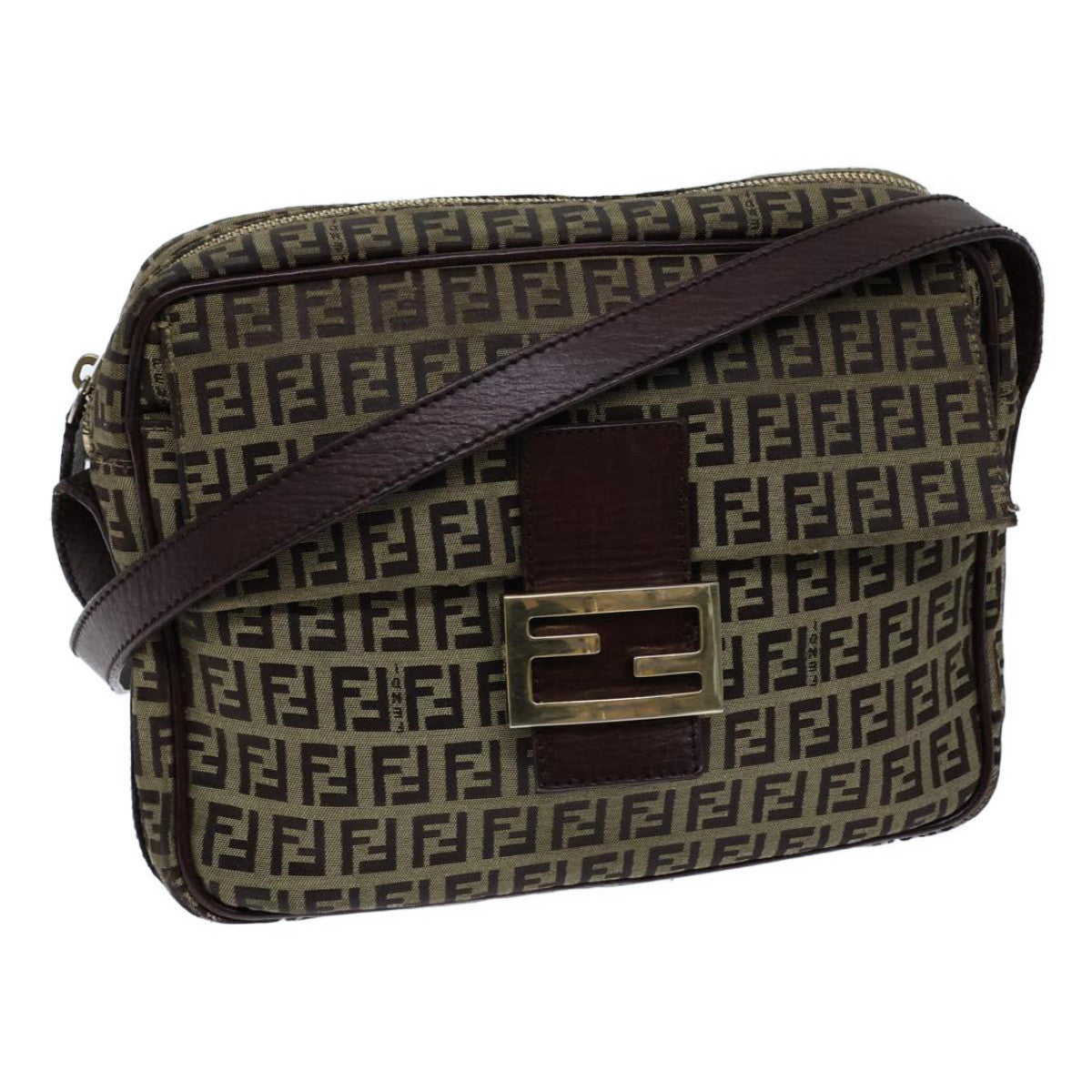 FENDI Zucchino Canvas Shoulder Bag Beigebs13695