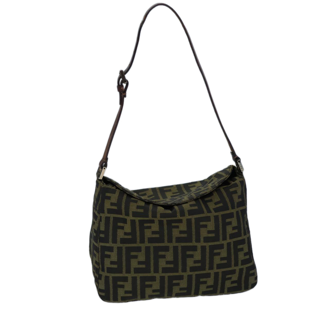 FENDI Zucca Canvas Shoulder Bag Brown Blackbs13717