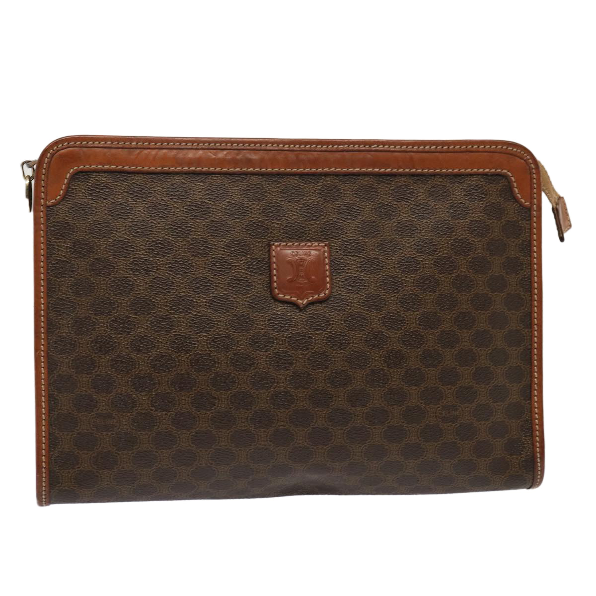 CELINE Macadam Canvas Clutch Bag PVC Brown Auth bs13923