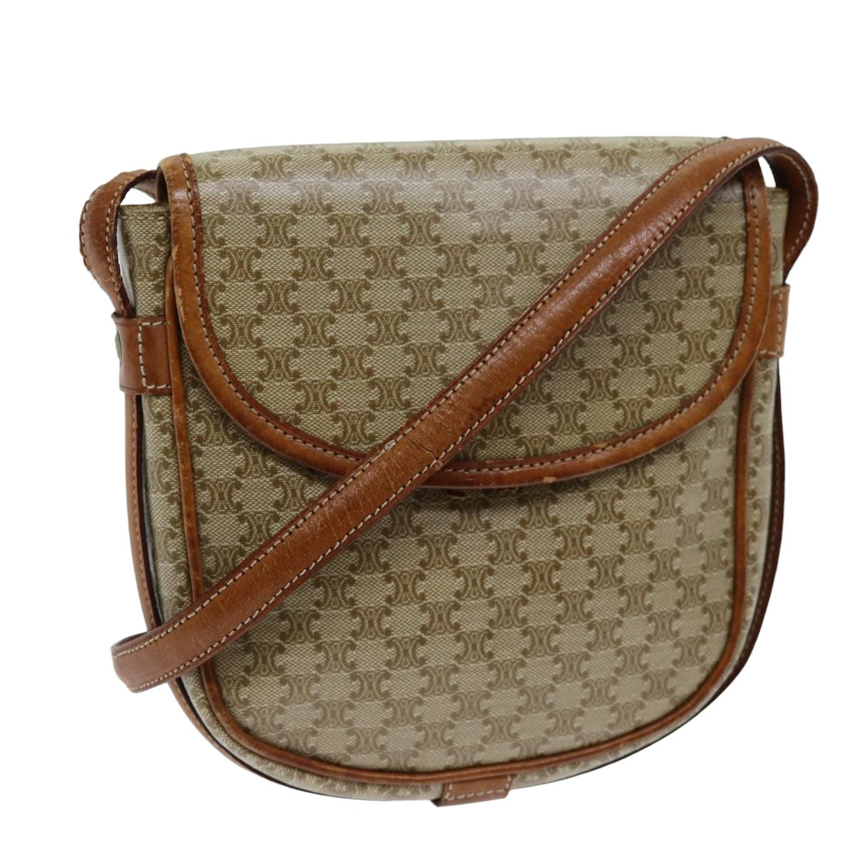 CELINE Macadam Canvas Shoulder Bag Beige 14377
