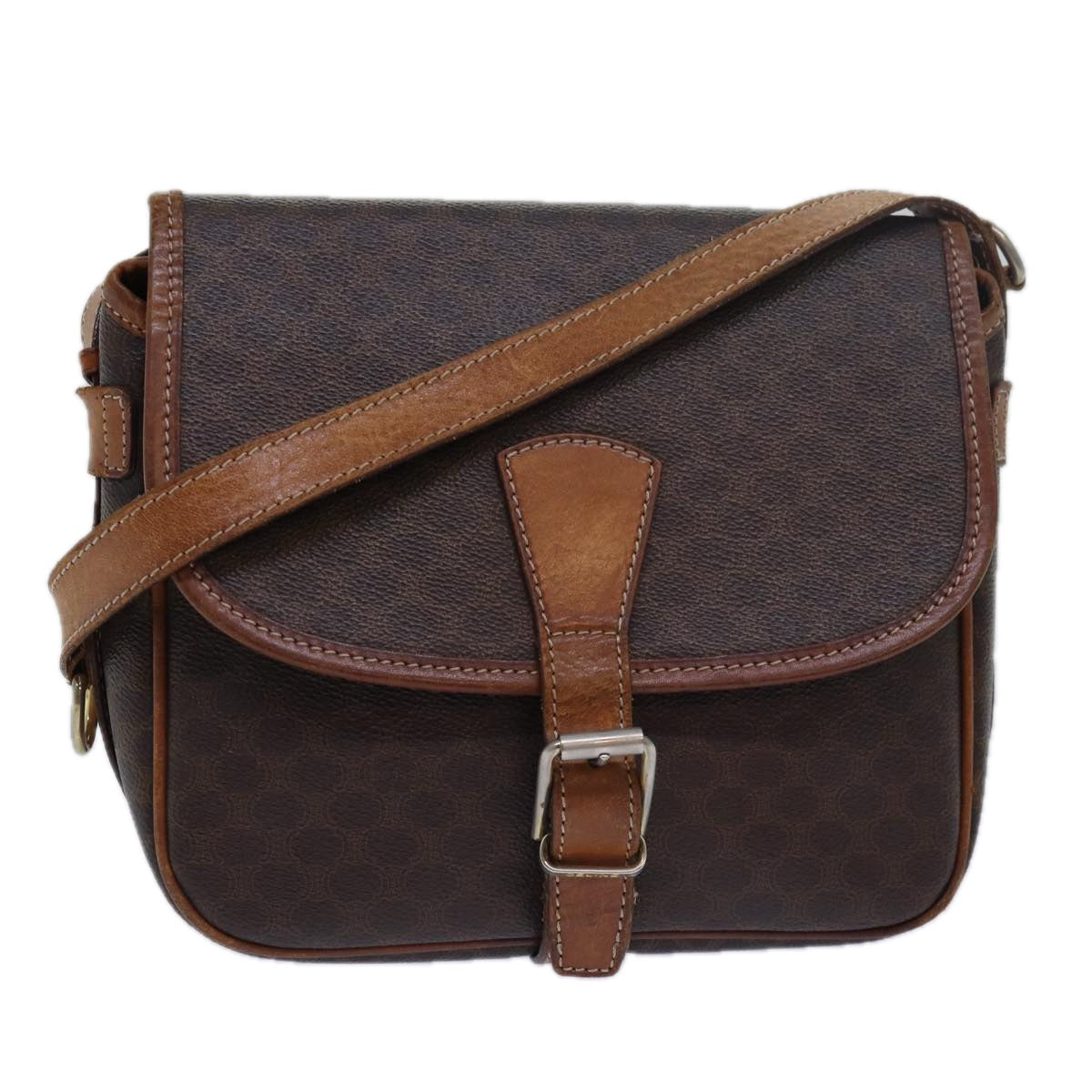 CELINE Macadam Canvas Shoulder Bag PVC Leather Brown 15468
