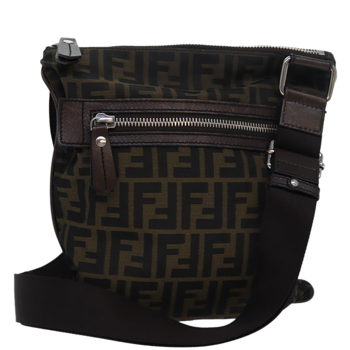 FENDI Zucca Canvas Shoulder Bag Brown Blackbs15715