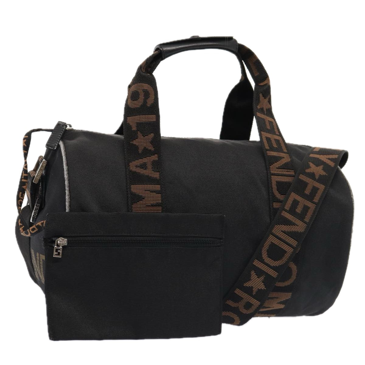 FENDI Hand Bag Canvas 2way Black Brownbs16831