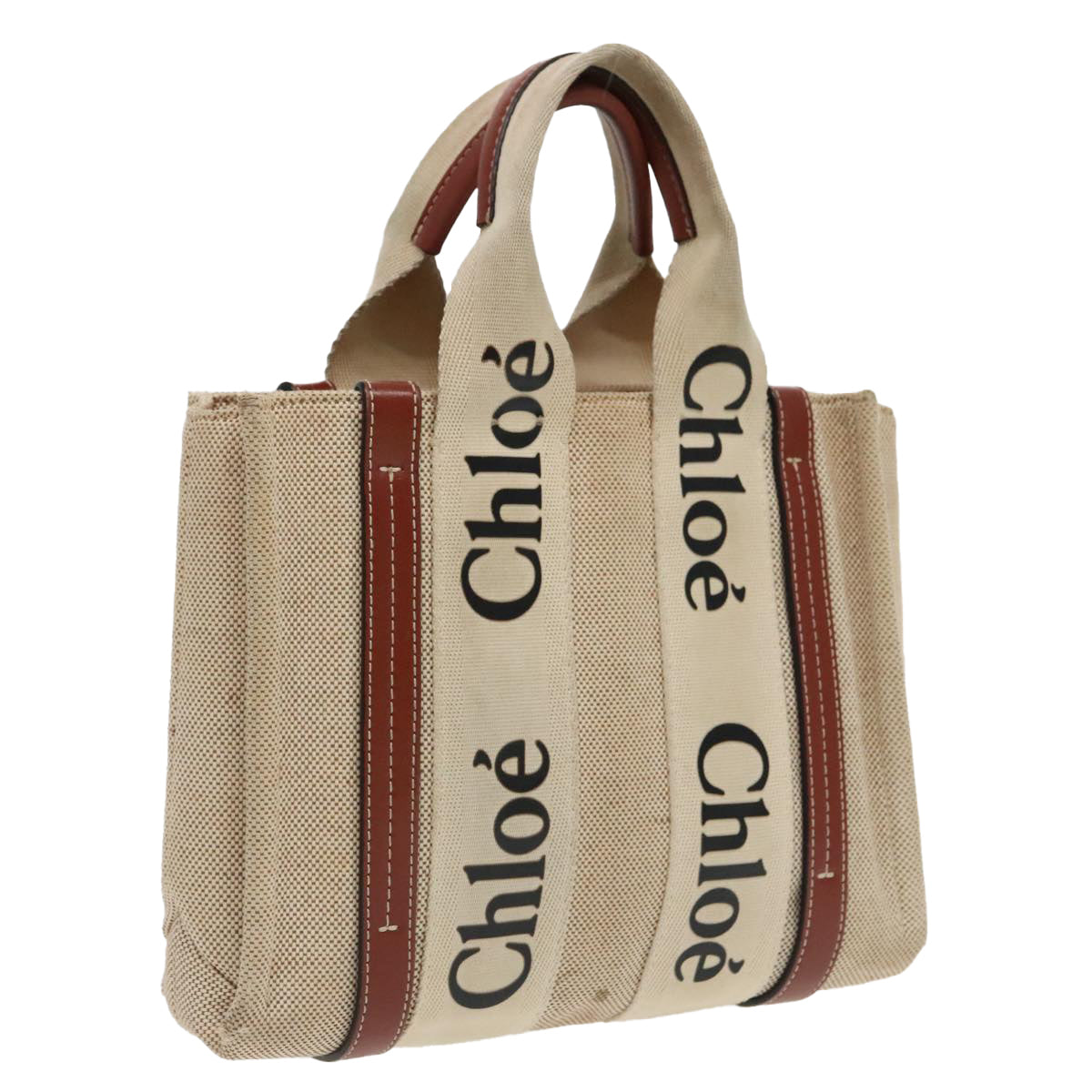 Chloe Woody Small Hand Bag Canvas Beige bs19362