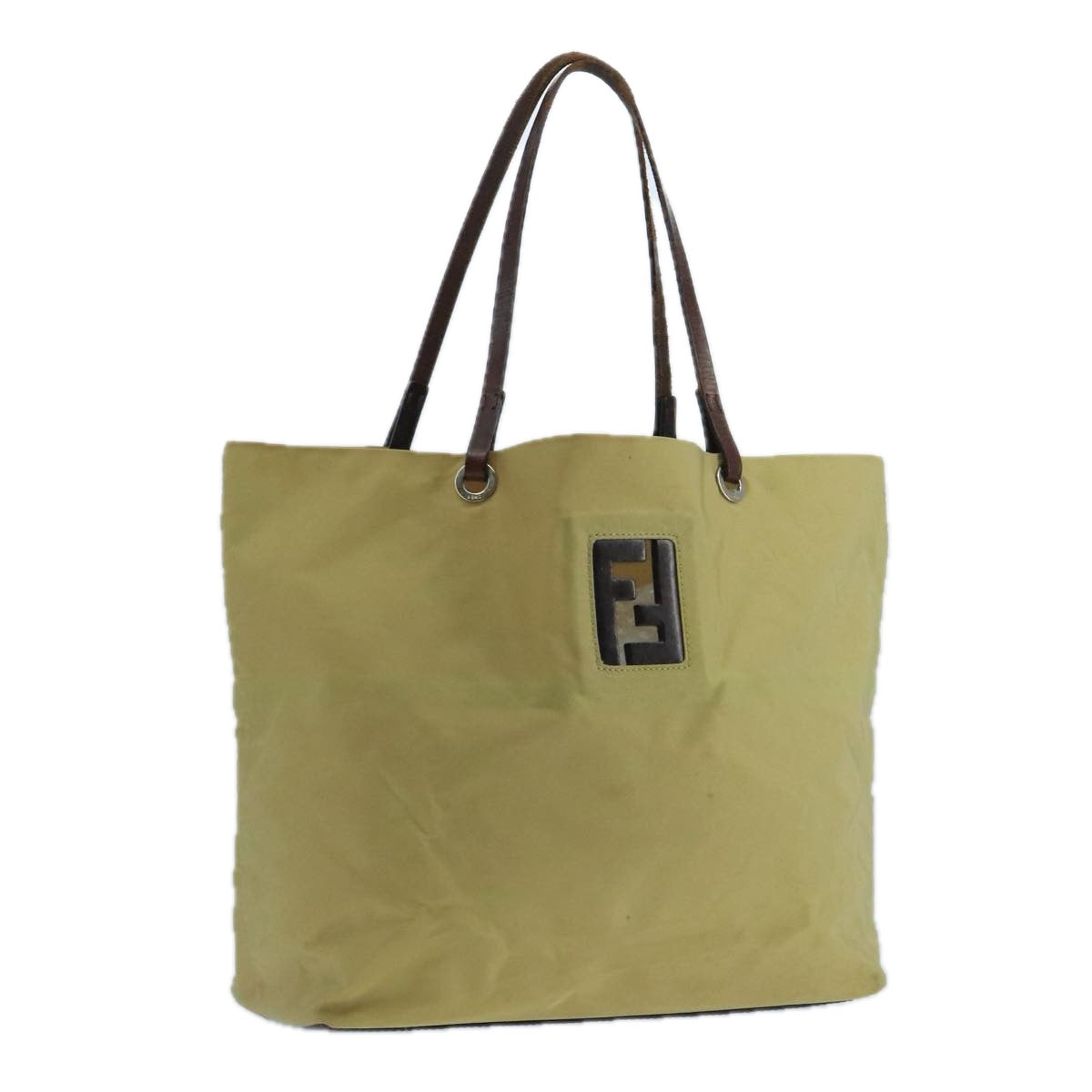FENDI Tote Bag Nylon Leather Beige Brown Silverbs20576